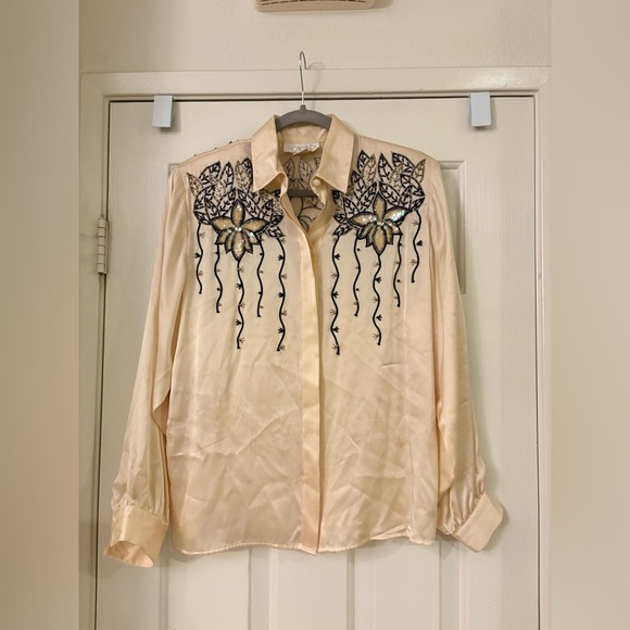 CACHE Vintage Silk beaded/embellished blouse size 6 - Picture 1 of 4